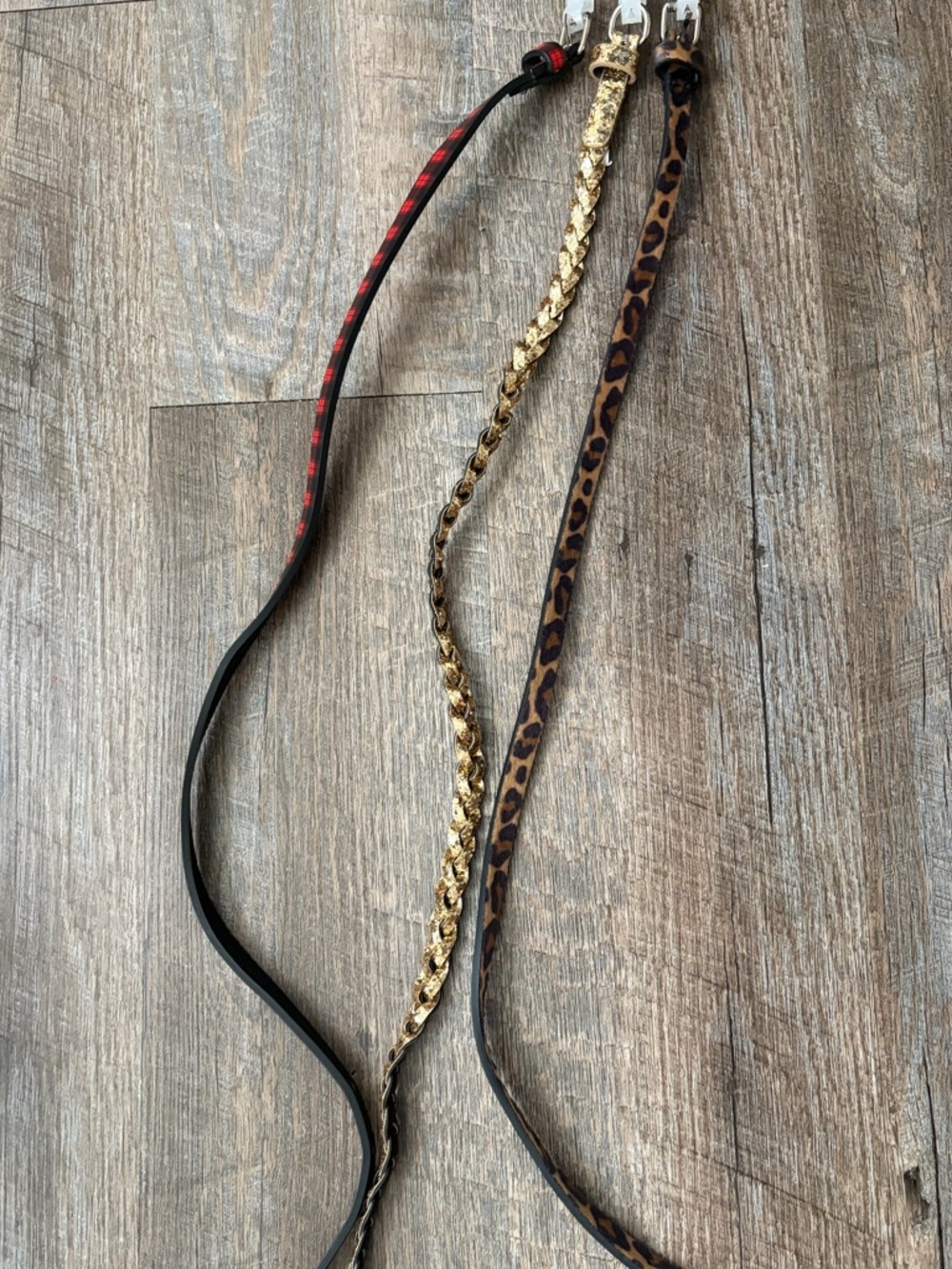 Set of 3 Belts - Red Plaid, Gold Braided, Leopard Print - Picture 2 of 2